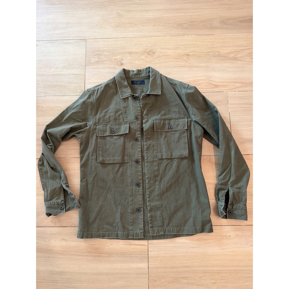 AllSaints Mens Olive Green Cotton Twill Military Overshirt Jacket Large